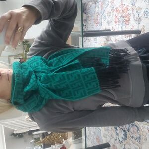 Vintage 80's Fendi Green and Black Monogrammed Scarf